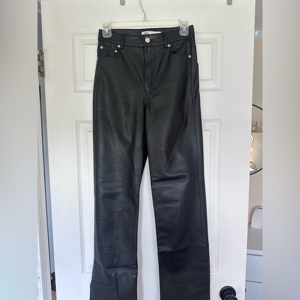 Zara Black Straight Leg Faux Leather Pants